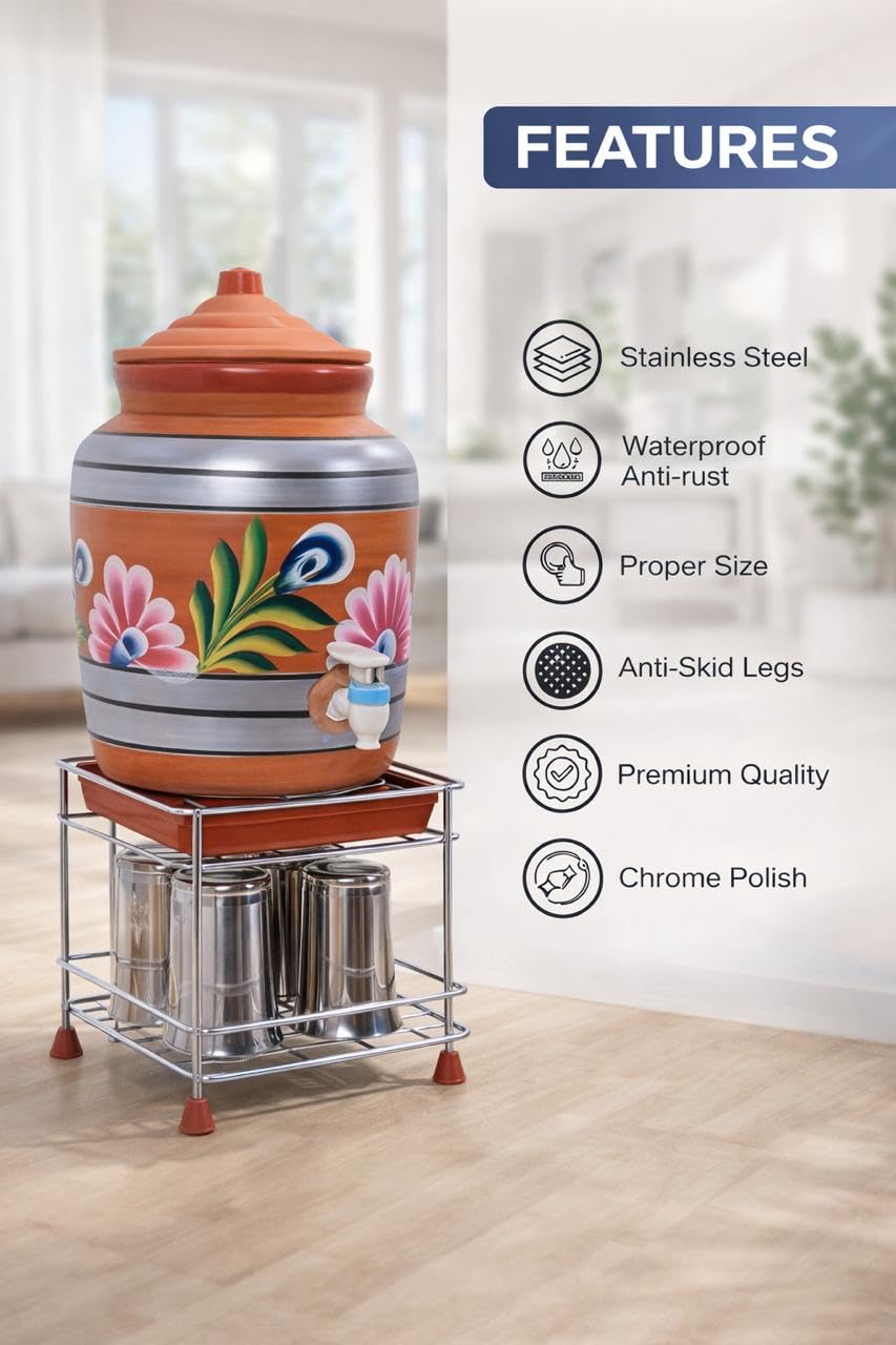 Stainless Steel Heavy Matka Stand with Tray Holder,