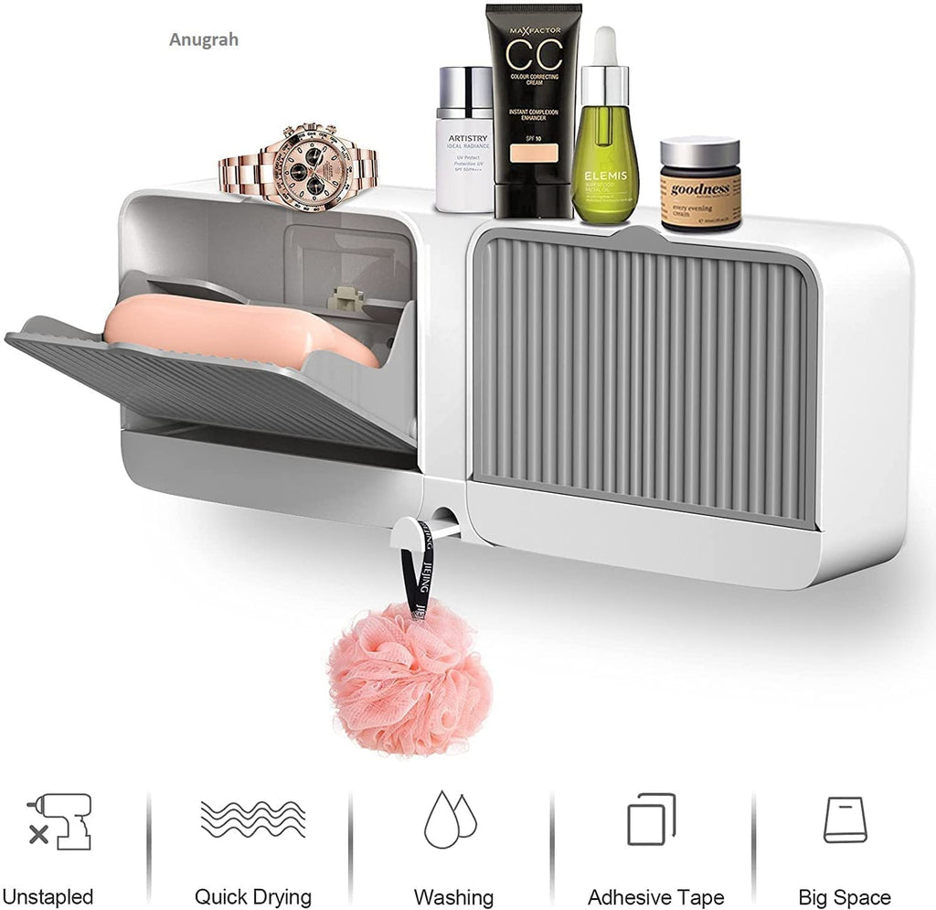Wall Mounted Soap Box With Lid Double Grids