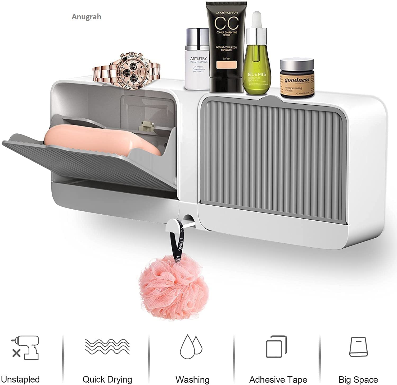 Wall Mounted Soap Box With Lid Double Grids