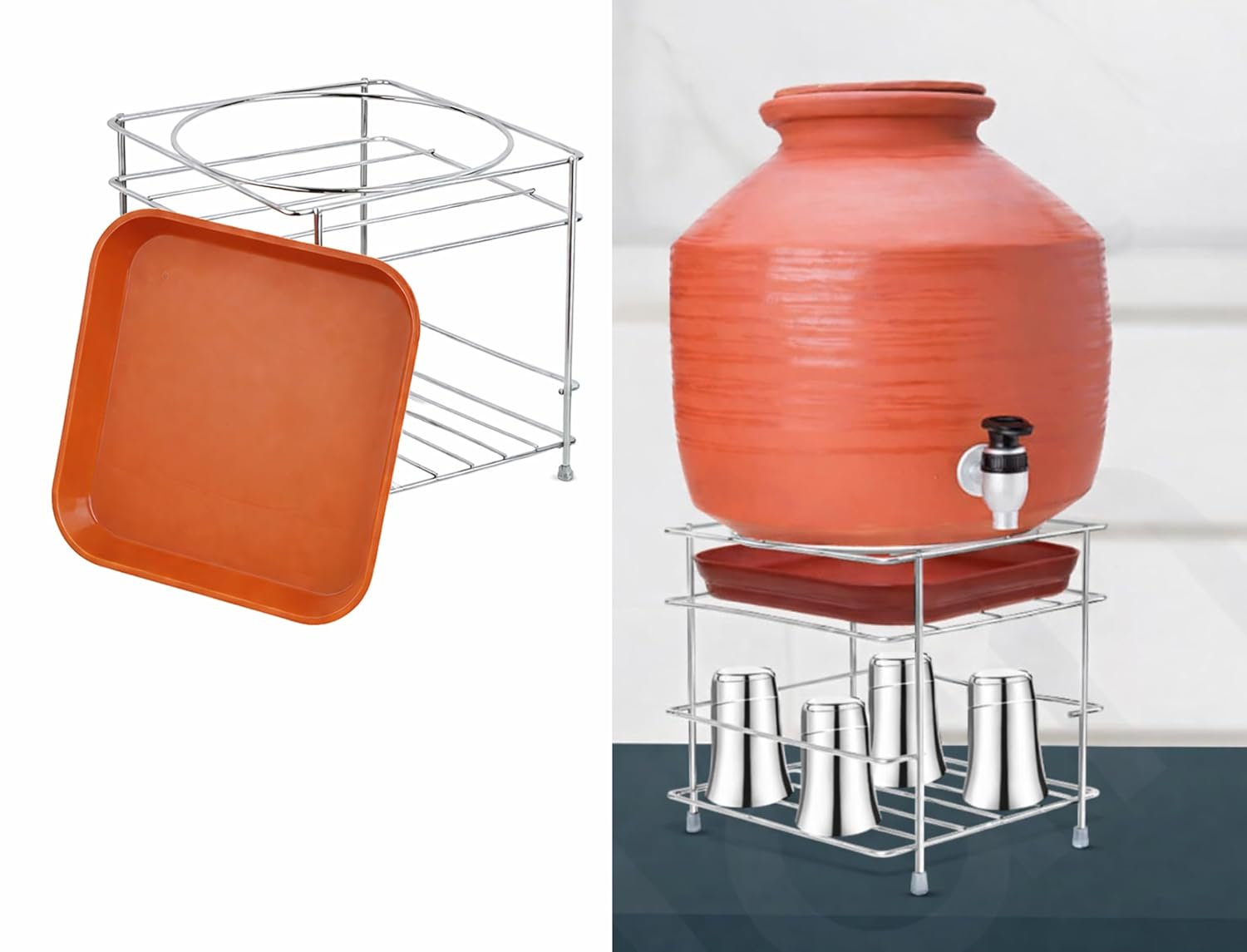 Stainless Steel Heavy Matka Stand with Tray Holder,