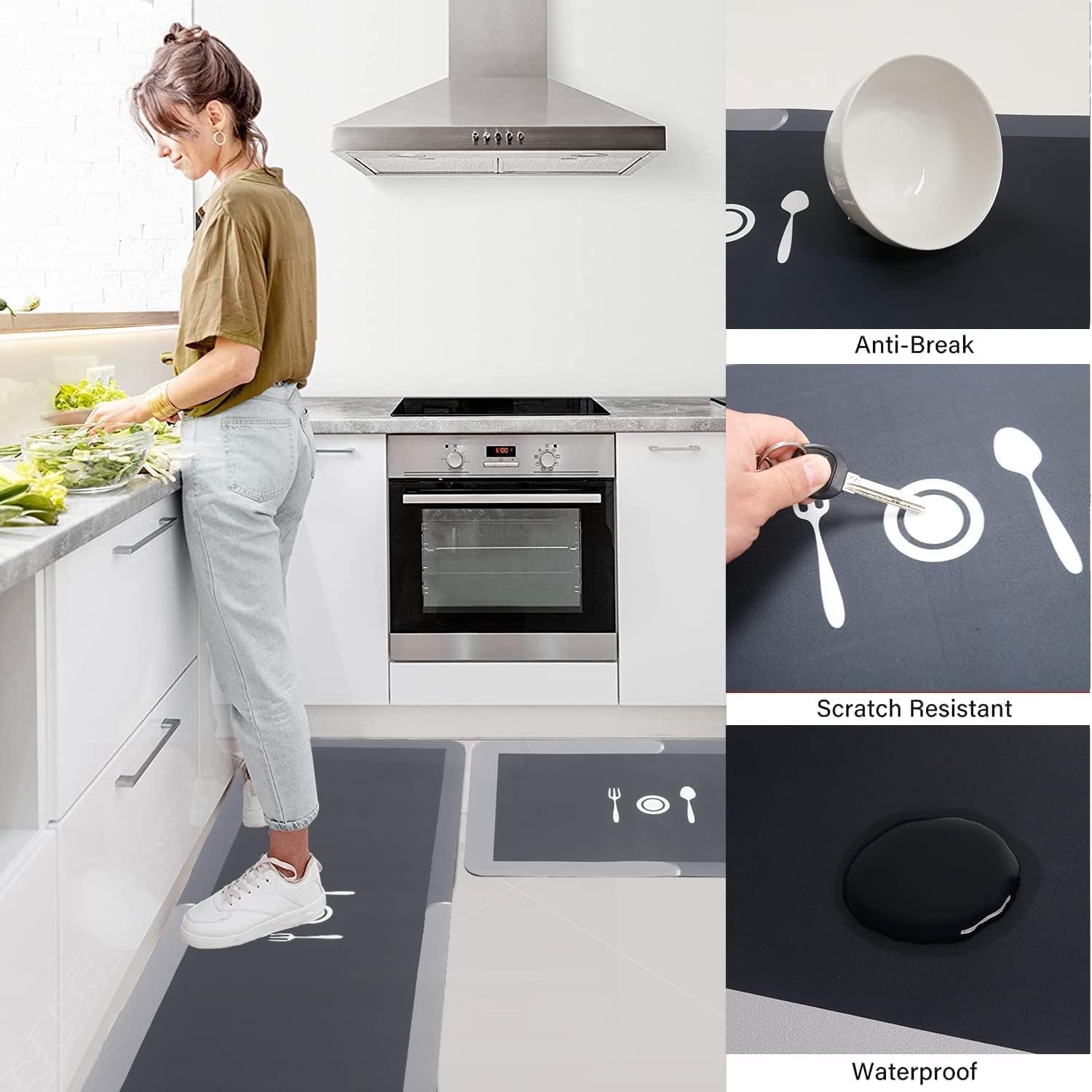 2 Pcs Kitchen Mats | Waterproof Memory Foam Floor Rugs