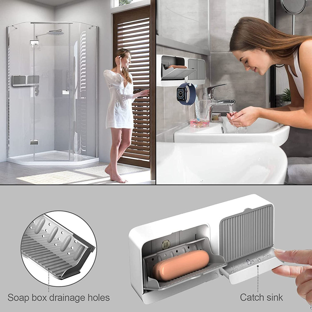 Wall Mounted Soap Box With Lid Double Grids