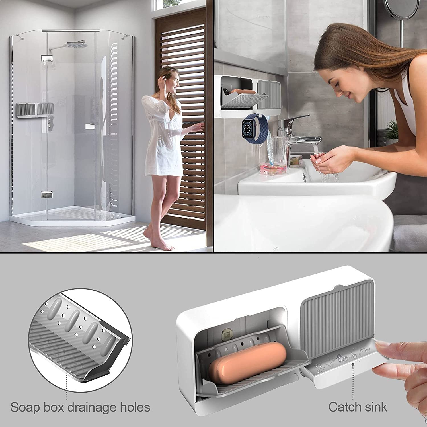 Wall Mounted Soap Box With Lid Double Grids