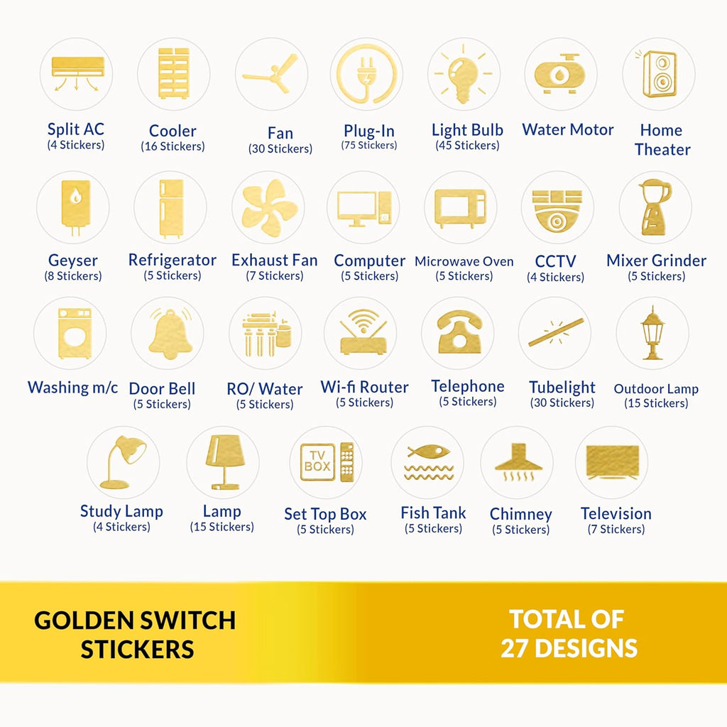 Gold Switch Stickers Golden Embossed for Switch Board