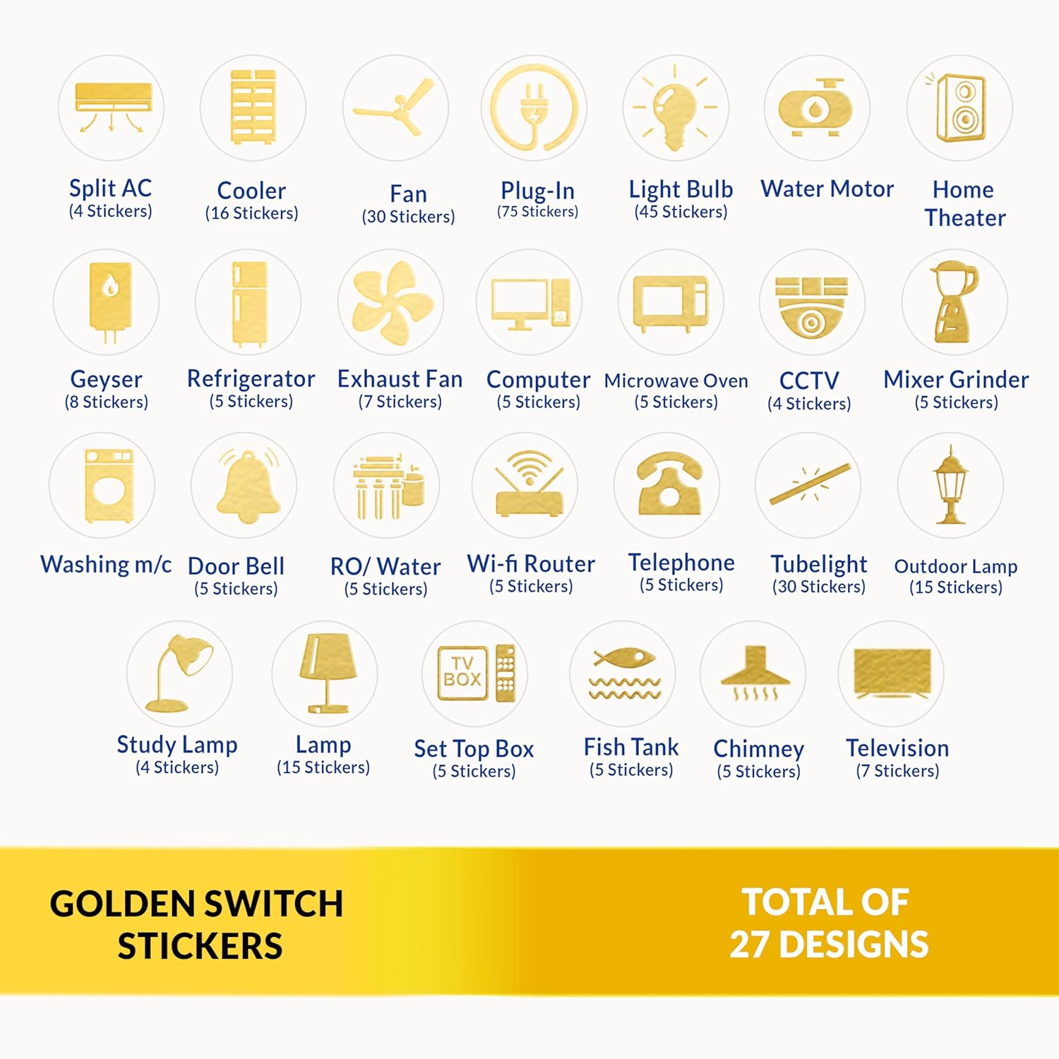 Gold Switch Stickers Golden Embossed for Switch Board